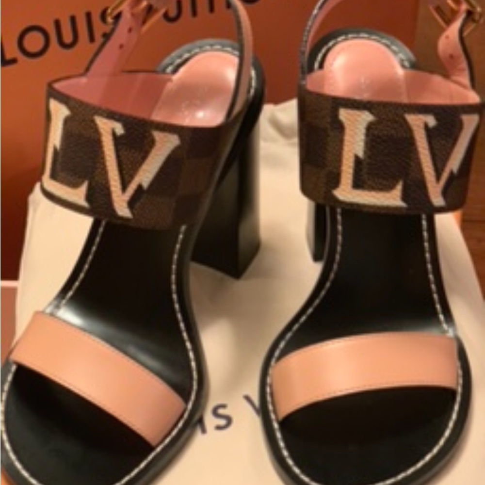 Authentic, limited edition, size 7.5 Louis Vuitton Black and Pink Heeled Sandals - Picture 3 of 8